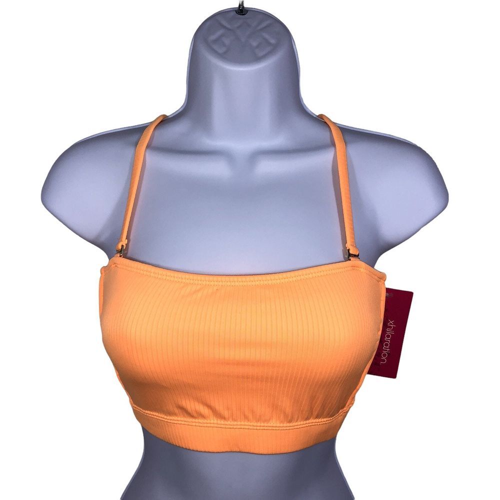 Xhilaration JUNIOR'S SZ S/0-2 Bandeau‎ Bikini Swim Top Orange Adjustable Straps